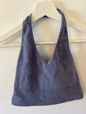 H&M Dusty Blue V-Neck Halter Crop Top